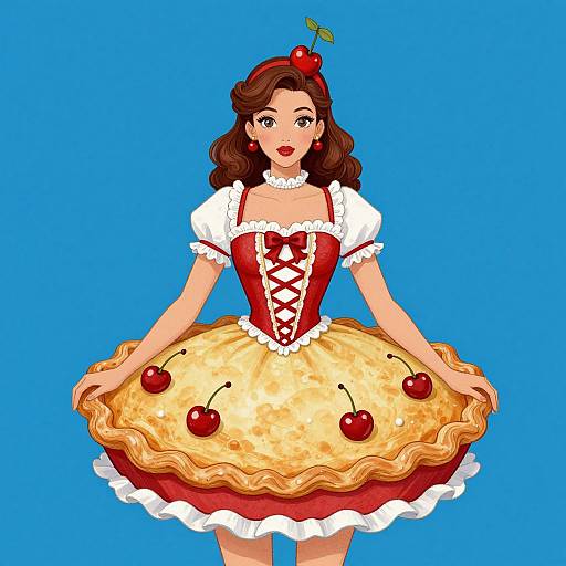 Woman in Cherry Pie Costume Illustration