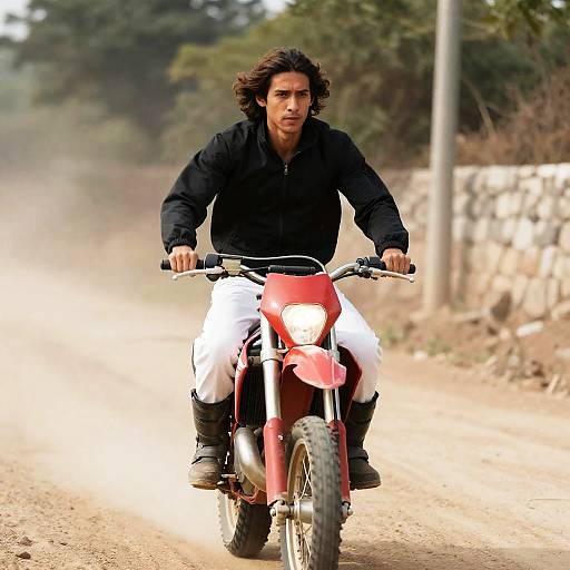 Focused Rider on a Red Motorcycle