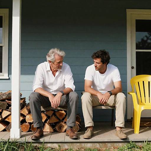 Relaxed Men Enjoying Porch Time