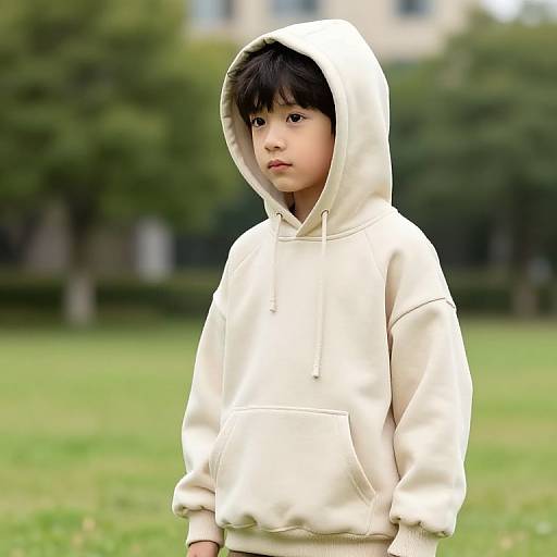 Boy in Beige Hoodie Outdoors