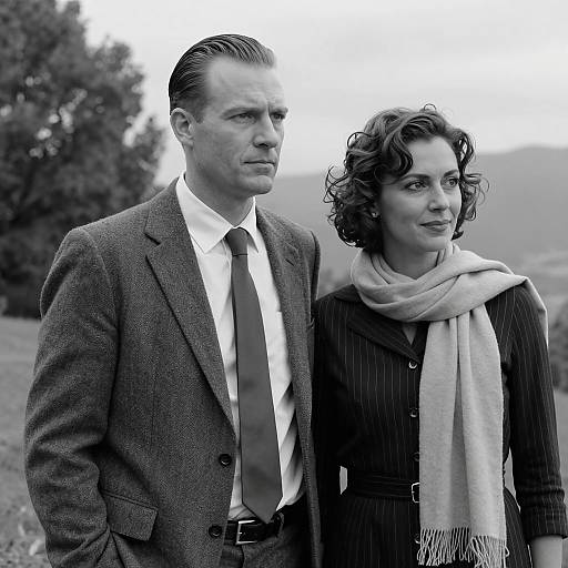 Black and White Portrait of Couple Outdoors