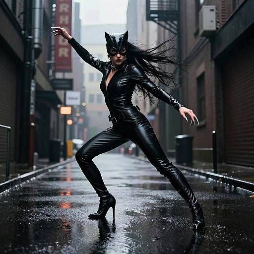 Catwoman Agile Pose in Futuristic Gotham