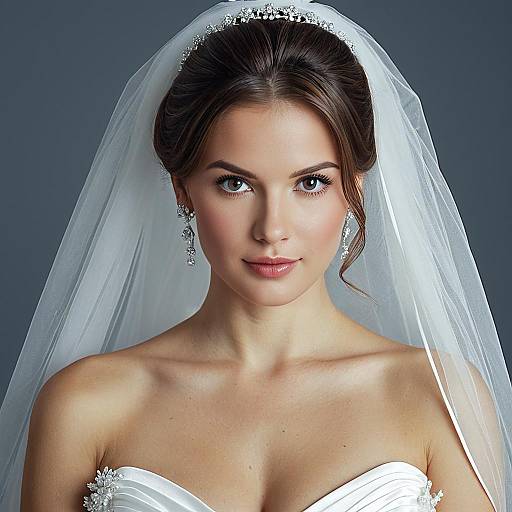 Brunette Bride with Veil and Jewelry