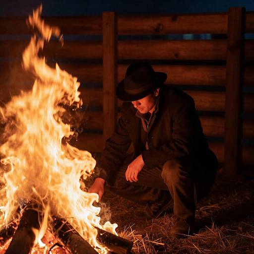 Crouching Man in Straw Pen Fire