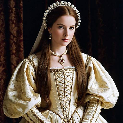 Woman in Historical Renaissance Costume with Puffy Sleeves