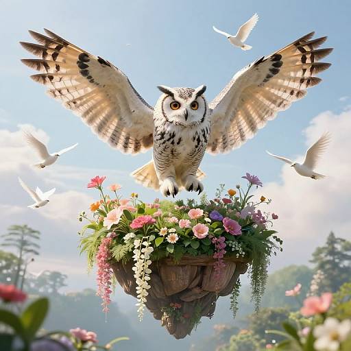 Majestic Owl Over Floating Garden