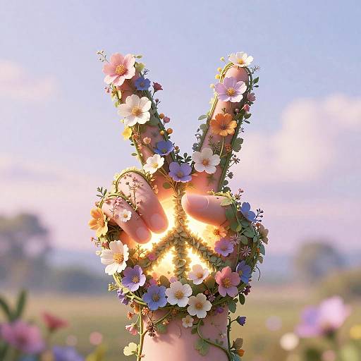 Surreal Floral Peace Sign Art