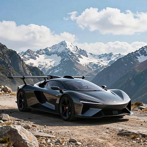 Futuristic Flying Car in Mountain Terrain
