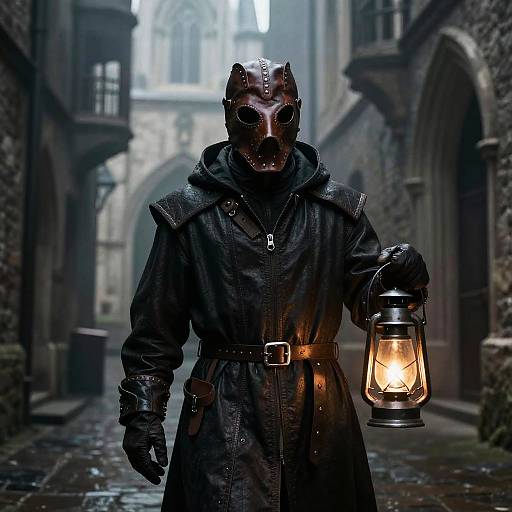 Plague Doctor in Foggy Medieval Alley