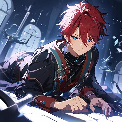 Illustration of Amagi rinne, ensemble stars! in the style of Satomi (black scarecrow)