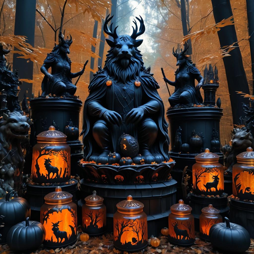 Gothic Halloween Forest with Mythical Beasts