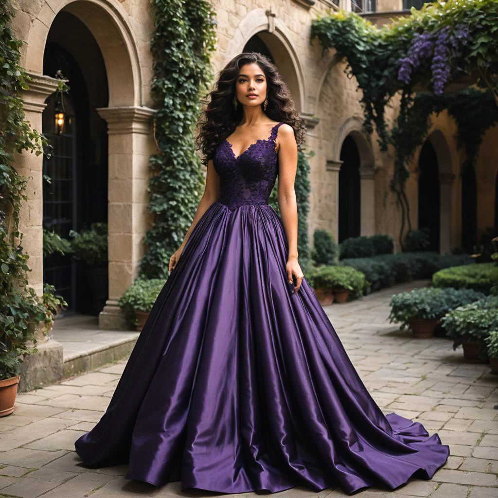 Regal Woman in Purple Amid Ivy