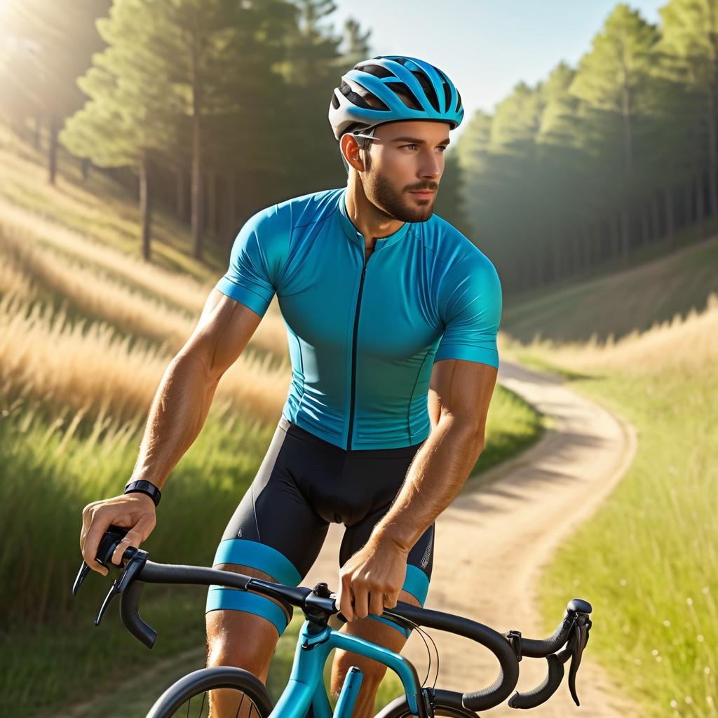 Athletic Man Cycling on Country Trail