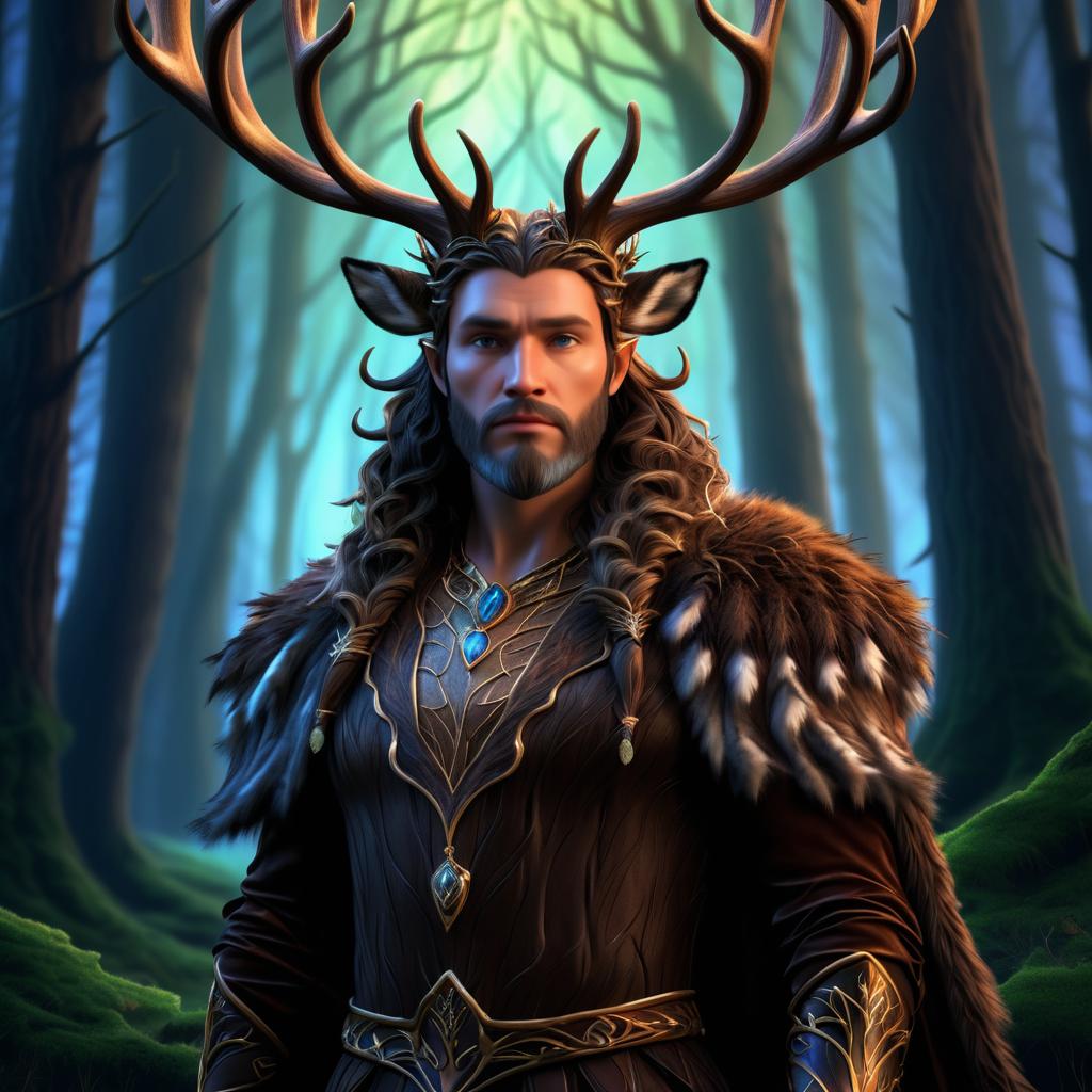 Majestic Stag Person in Enchanted Forest