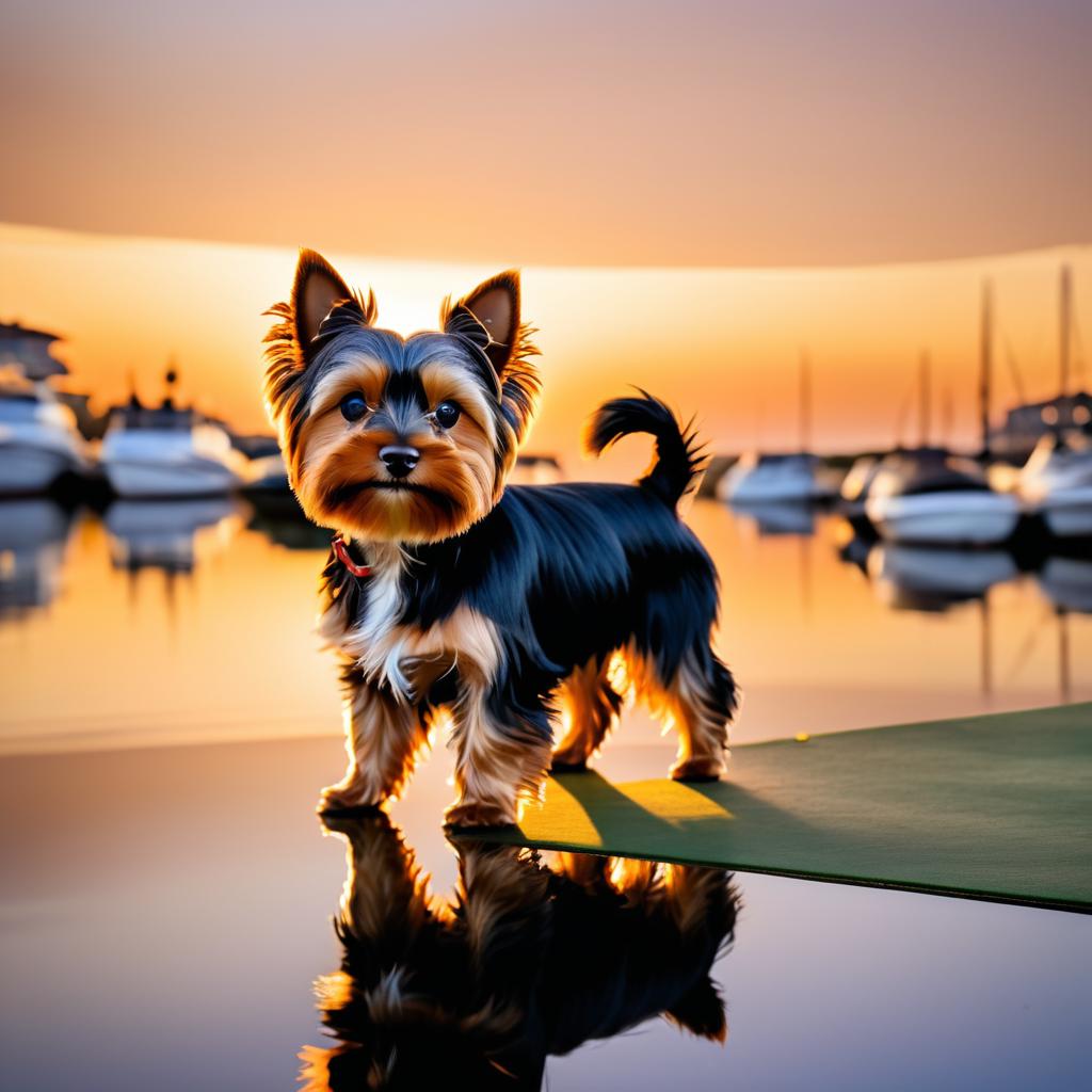 Yorkshire Terrier at Sunset by Waterfront