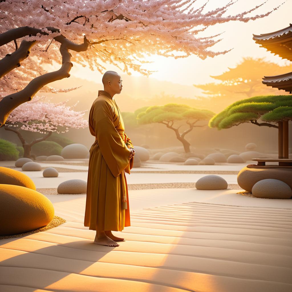 Serene Monk in a Tranquil Zen Garden