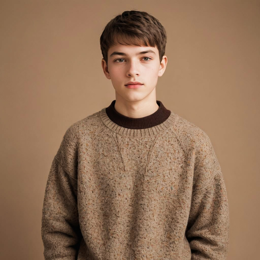 Cheerful Teen Boy in Oversized Sweater