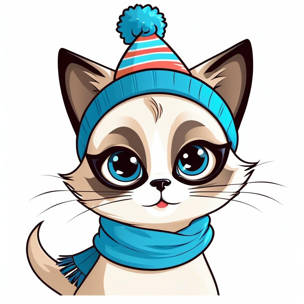 Cartoon Siamese Cat Birthday Celebration