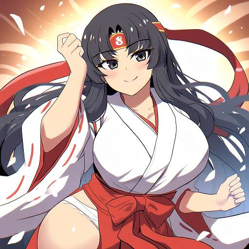 Illustration of Musha miko tomoe, queen's blade in the style of Hinghoi