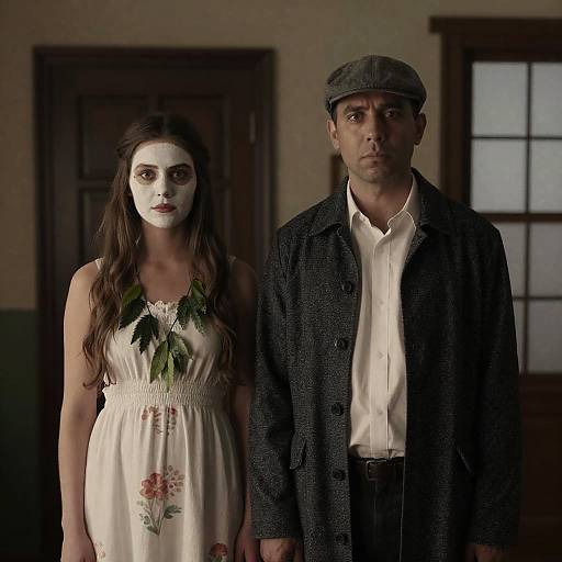 Mysterious Duo in Dimly Lit Room