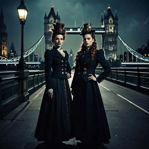 Steampunk Women on Tower Bridge at Night