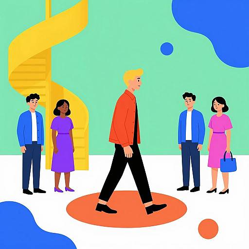 Surreal Scene with Colorful Figures