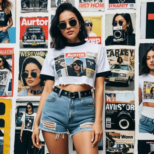 Woman in Graphic Crop Top and Distressed Denim Shorts