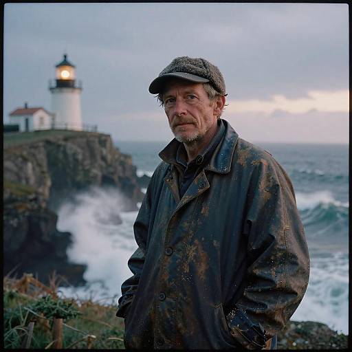 Weathered Lighthouse Keeper at Twilight