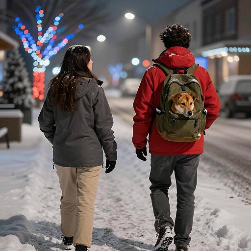 Snowy Night Stroll with Christmas Lights