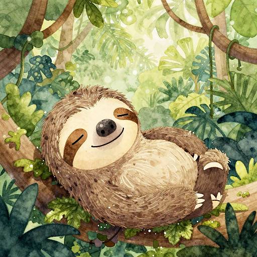 Sleepy Sloth in Dreamy Rainforest