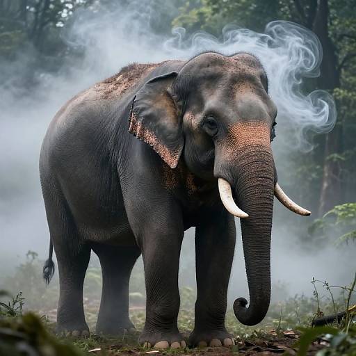Majestic Elephant in Misty Smoke