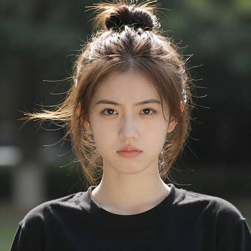 Close-Up of Woman with Windy Hair