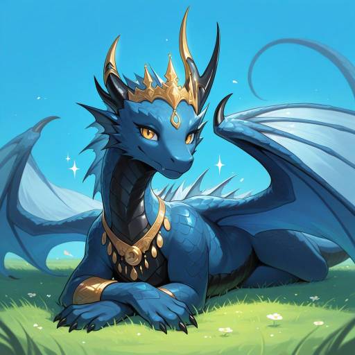 Elegant Black-Scaled Dragon on Grass Elegant Black-Scaled Dragon on Grass
