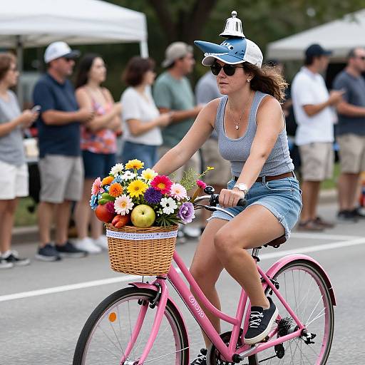 Woman on Vibrant Decorated Bicycle