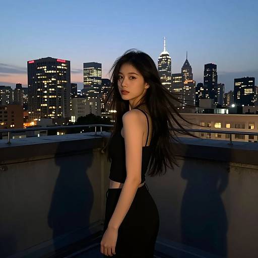Girl on Rooftop at Dusk