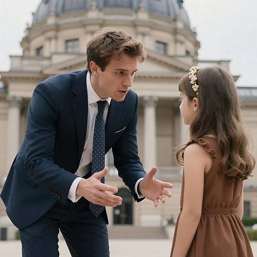 Intense Conversation Against Classical Backdrop