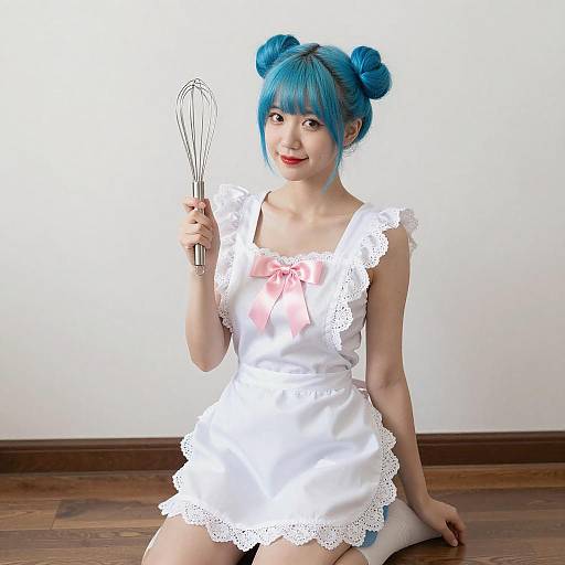 Young Woman with Turquoise Hair in Apron