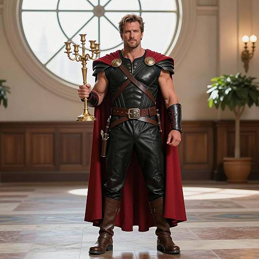 Fantasy Hero in Leather Armor with Candelabra