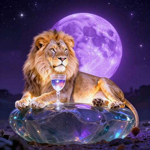 Luminous Lion with Starlight Goblet