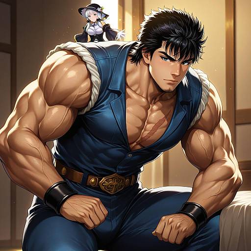 Illustration of Kenshiro, hokuto no ken in the style of Yamasan