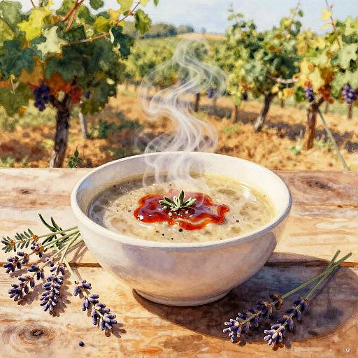 Rustic Hot Soup in Vineyard Cellar