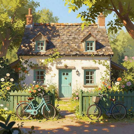 Whimsical Sunlit Cottage Scene