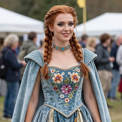 Elegant Woman in Floral Festival Costume