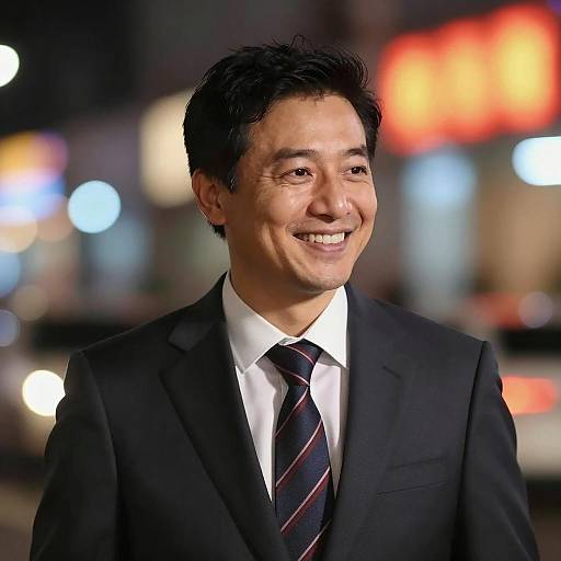 Smiling Man in Dark Suit with Bokeh