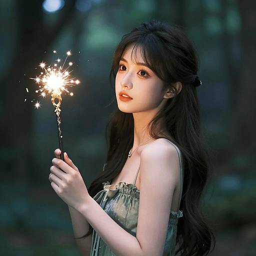 Mystical Woman with Glowing Wand