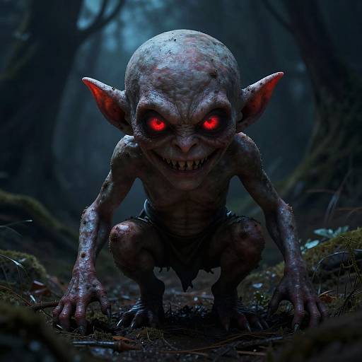 Sinister Bald Goblin in Shadowy Forest