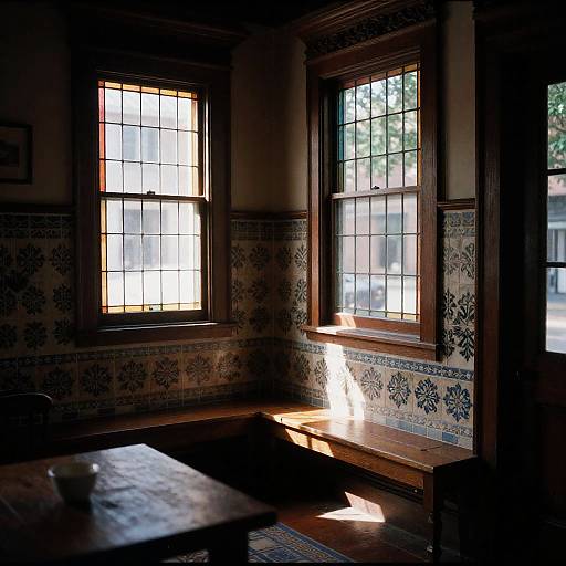 Colonial Bungalow Parlor with Stained Glass Windows