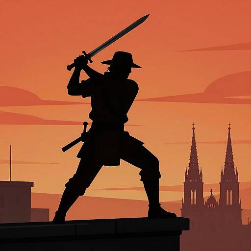 Dynamic Warrior Silhouette at Sunset