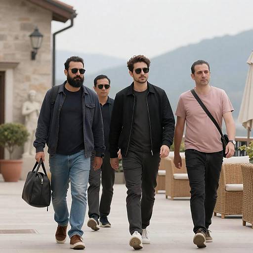 Casual Outdoor Walk of Four Men