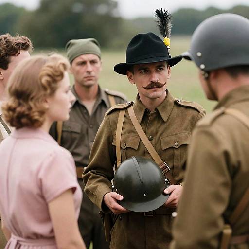 Wartime Gathering: Officer and Civilians